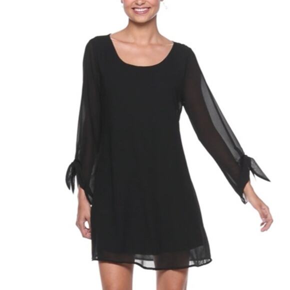 Speechless Black Lace Back Roll Tab Shift Mini Dress Juniors Medium Long Sleeve - Picture 3 of 10